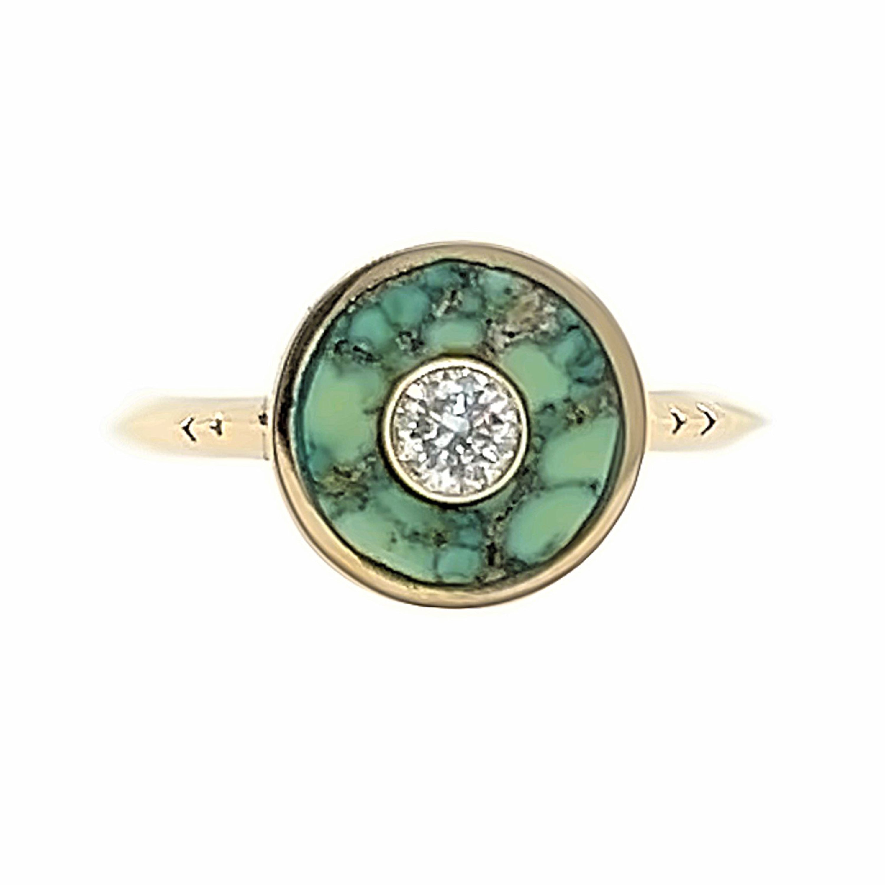 Lichen Green Peacock Turquoise Cerclen Ring