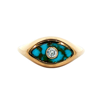 Marquise Signet Ring - Red Web Turquoise