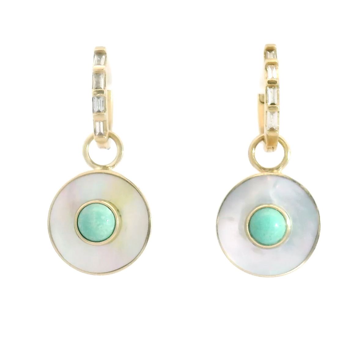 Mother Of Pearl & Turquoise Cerclen Hoop Earrings