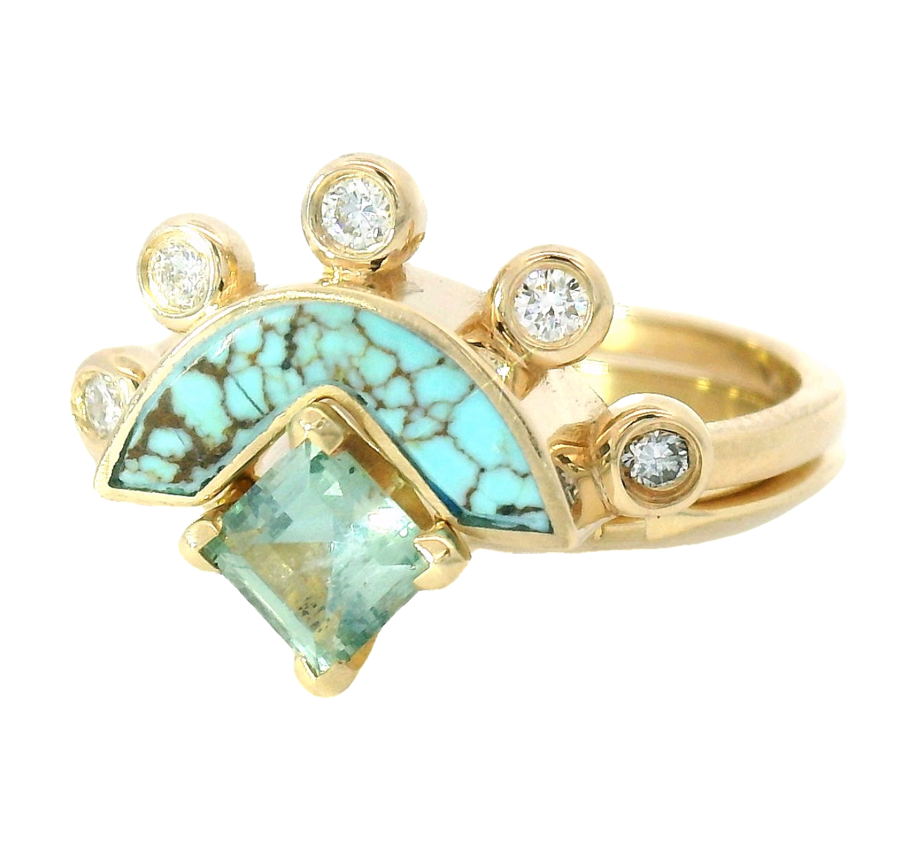 The Kibou - Carré cut Montana Sapphire & No. 8 Turquoise Ring Set