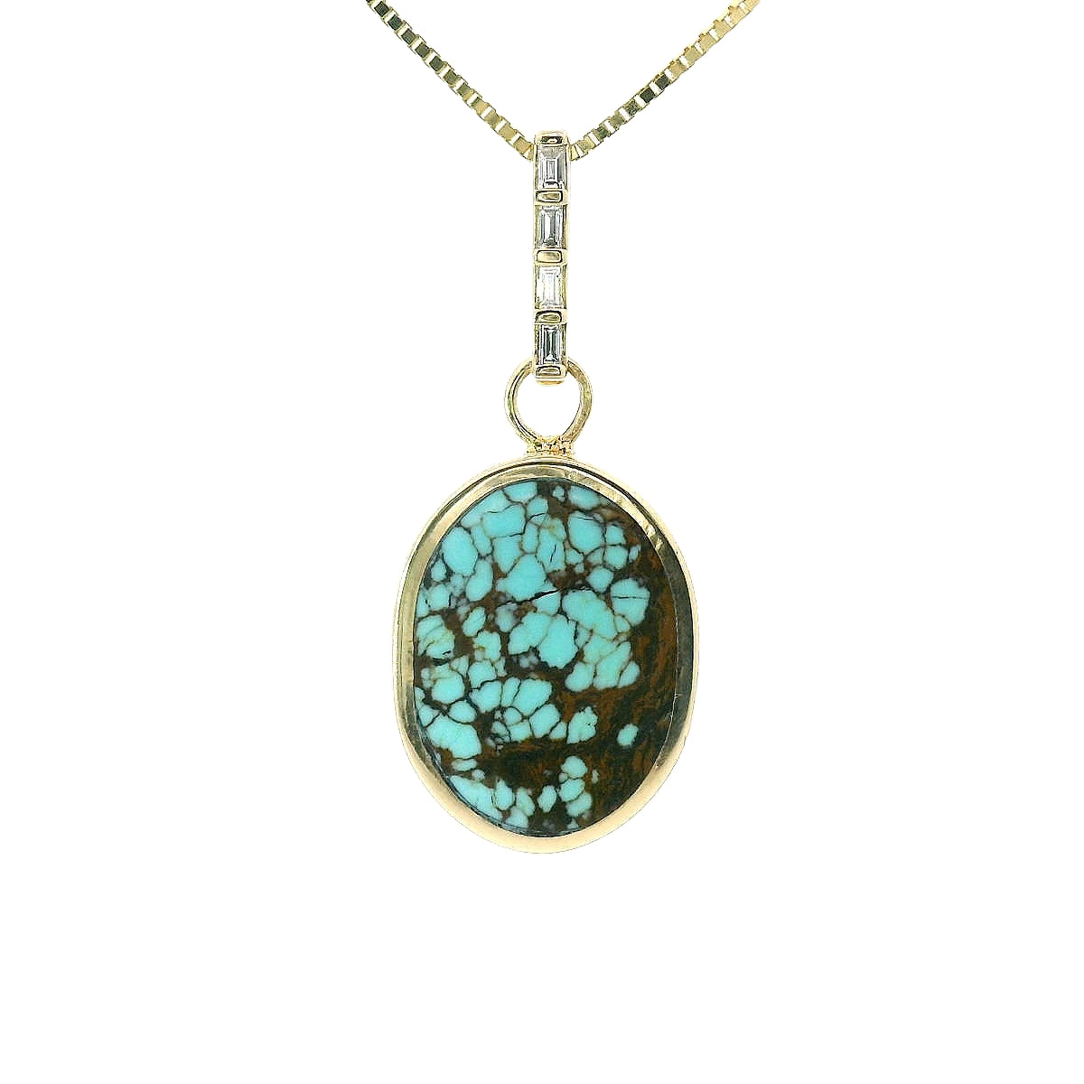 Large Reversible Pendant - No. 8 Turquoise, New Lander Turquoise & White Diamonds