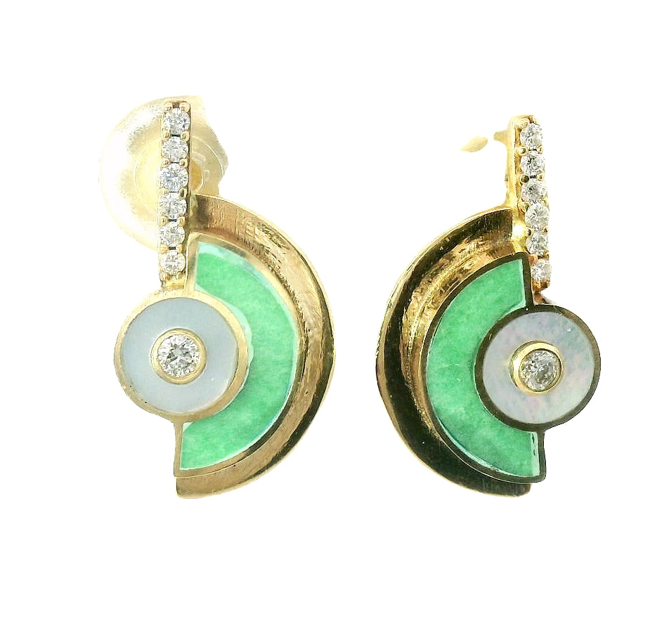 The Delauney Earrings - Mother Of Pearl, Variscite & Diamonds